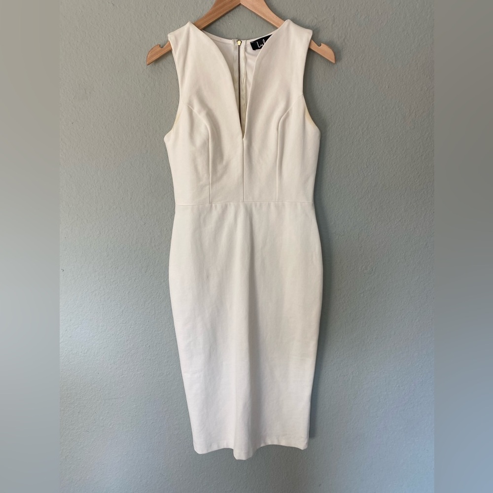 Lulu's White Sheath Midi Dress Plunge Neckline Cocktail